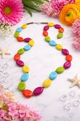 Vintage Lucite Necklace Colorful Marbled Oval Beads 36 In Fruit Salad Statement