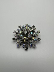 Vintage Riveted Blue Iridescent Rhinestone Star Flower Brooch 4.5cm BB1
