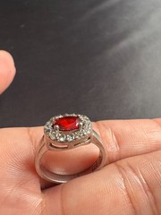 925 Sterling Silver Ring Red Stone Cubic Zirconia Ring Jewelry Ring Size 6.25 US