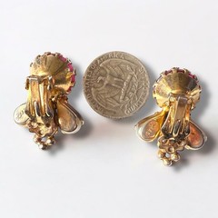 Scaasi Earrings Signed Poured Glass Clip On Pink Turquoise Vintage Statement
