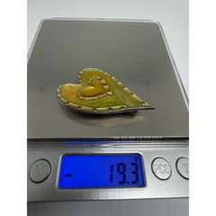 Y2K Vintage Laurel Burch Signed Heart Brooch Green Yellow Enamel Jewelry Pin Art