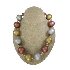 Vintage Metallic Beaded Necklace Strand Gold Copper Silver 48424