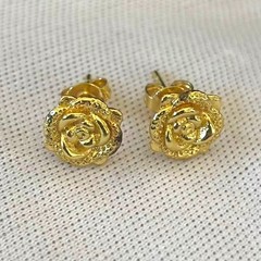 Flower Rose Golden Gold Tone Stud Earrings Post-back, 9×9 mm