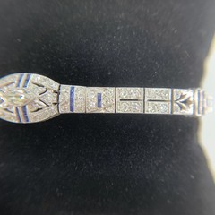 Antique 1925 Art Deco Sapphire and Old Cut Diamond Bracelet Platinum