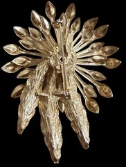 Vintage Gold Tone Floral Starburst Brooch Pin Mid Century Modern Statement 2.5″