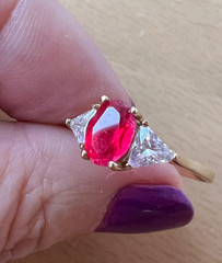VINTAGE SOLID 10K GOLD RUBY RED WHITE CZ CUBIC ZIRCONIA RING ENGAGEMENT WEDDING