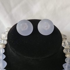 MCM VTG Choker Necklace & Earring Set Frosted Blue Multi-layer Chunky Statement