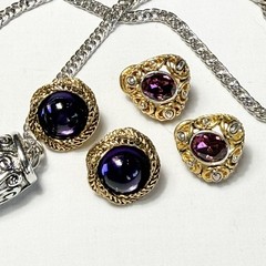 Purple Gold Tone Silver Tone Metal Necklace Chain Earrings Set Y2K Renaissance