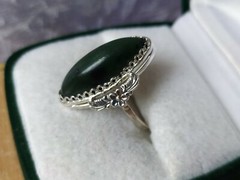 Elegant Nephritis stone RING SILVER 875 stamp USSR ANTIQUE size 8 Jewelry