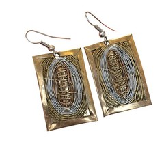 Artisan Boho pierced earrings gold brass silver woven rectangles drop & dangle