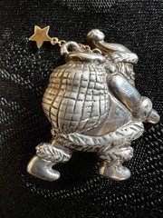 Scarce Vintage Signed B.A BALLOU 925 Sterling 14K Gold Santa Claus Pin Brooch