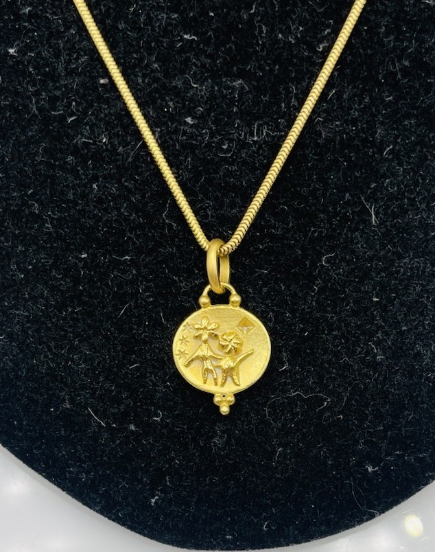 Temple St Clair 18k Yellow Gold Gemini Zodiac Medallion Pendant Necklace
