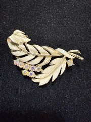 Vintage Enamel And Aurora Borealis Rhinestone Goldtone Brooch