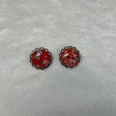 Vintage Murano Style Glass Millefiori Domed Round Button Clip Earrings Chrty