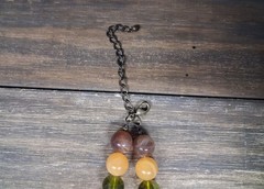 Vintage Beaded Necklace Yellow Brown Orange Magenta Marble Swirl Style