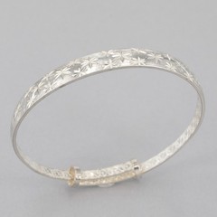 Sterling Silver Diamond-Cut Star Sliding Bangle Bracelet Chinese Fu Good Fortune