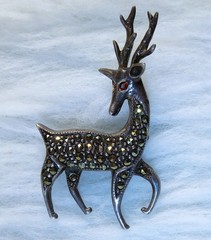 sterling silver Reindeer Brooch garnet, marcasite