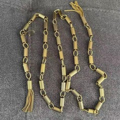 Vintage Gold Tone Geometric Bar Link Chain Long Lariat Necklace Tassel 40”