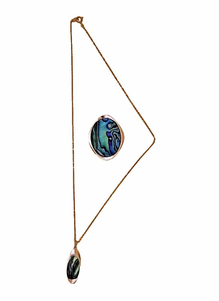 Vintage Pin and Necklace Nickel Silver Abalone/Mother of Pearl