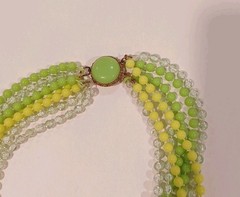 Vintage Multi Strand Lime Green Yellow And Clear Acrylic Beaded Necklace