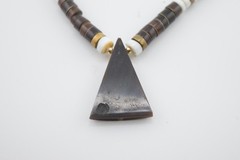 Tiger Eye Heishi Bead Necklace with Inlaid MOP Pendant 16”