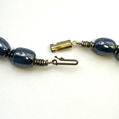 Vintage Iridescent Blue Peacock Glazed Ceramic Bead Necklace 100g 18”