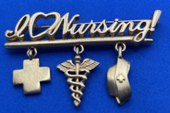 Vintage JJ Jonette GoldTone Pin Brooch I Love Nursing Dangle Charms J07