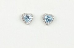 14k Solid White Gold Halo Heart Stud Earrings