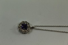 Vintage Amethyst Stone Pendant Necklace Silver-tone Alloy With Adjustable Chain