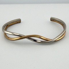 Vintage Sergio Lub California Handmade Brass Wave Twist Cuff Bracelet Two Tone