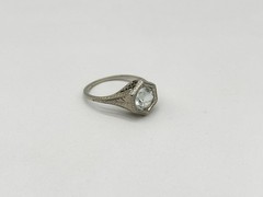 Antique Art Deco Belais 18k White Gold Ring Wedding Engagement Size 7