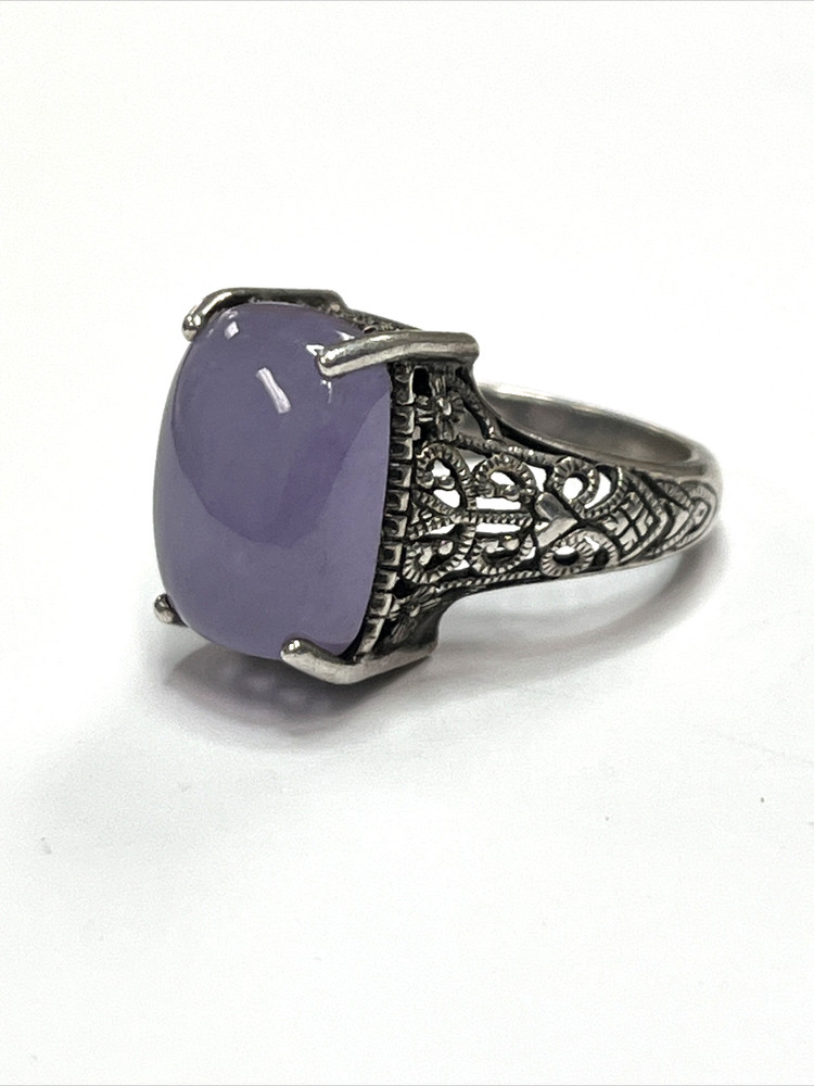 Purple Lavender Jade Stone Sterling Silver Filigree Ring Sz 6.25