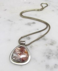 20″ Sterling Silver Snake Chain Necklace w/ Agate Pendant ~ 34g ~ 17-G294