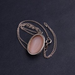 Vintage Silver 835 Necklace with Rose Carving Handcrafted Shell Pendant 1930s