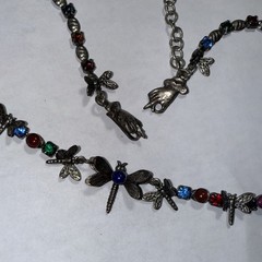 Mary Demarco Choker Dragonfly Cabochons And Rhinestone Hand Clasp Vintage 16-18”