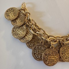 Vintage Stewart Lucas Coin Charm Bracelet, 80s 90s, Etruscan, Byzantine, Signed!