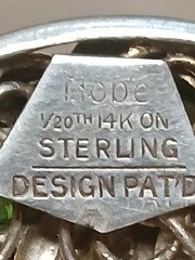 HOBE Sterling Silver Brooch Pin 1/20th 14K On Sterling Design Pat’d Vintage