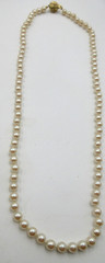 VTG 25″ PRETTY KNOTTED Necklace cream off white faux pearl gold tone metal slide