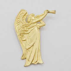 Glorious Figural Trumpeting Angel Gold Tone Hallmarked 1989 Vintage Brooch Pin