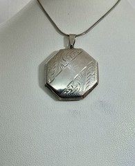 Antique Art Deco Octagon Shaped Sterling Locket Necklace 17”