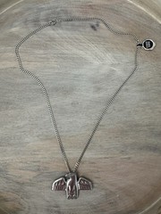 Vintage 12 inch Pewter Thunderbird Eagle Pendant Necklace