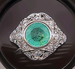Vintage 14k White Gold Engagement Ring 1.35CT. Natural Round Colombian Emerald