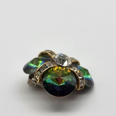 Stunning Rivoli rhinestone clip earrings unsigned Rainbow watermelon bold