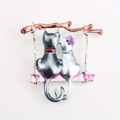 Retro Cute Cartoon Dripping Oil Enamel Cat Brooch Sitting on Swing Accessories