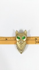 Egyptian Style Green Eyed Cat Head Brooch – Gold Toned Vintage AJC pin