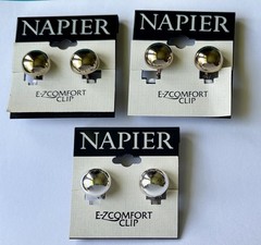 Vtg Y2K 2000s Lot of 3 Prs Napier Gold/Silver-toned E-Z Comfort Clip On Earrings