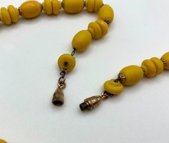 Sunny Yellow Celluloid Bead Necklace Cone Round Shapes Strung Cable Chain 1930s