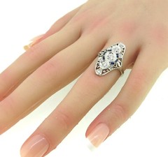 .50 ctw Diamonds European Cut 18k White Gold France Cut Natural Sapphires Ring