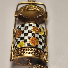 VINTAGE VERMEIL GOLD OVER SILVER ENAMEL ASIAN MEMENTO PENDANT – RARE – 1.5″