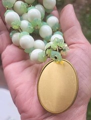 SALE! VINTAGE URANIUM LADY CAMEO PENDANT 1930’S URANIUM GLASS BEAD NECKLACE SET